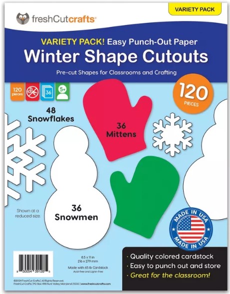 freshcut-crafts-punch-out-paper-cutouts-winter-shapes-snowflakes-mittens-snowman-120-pieces freshcut-crafts-punch-out-paper-cutouts-winter-shapes-snowflakes-mittens-snowman-120-pieces
