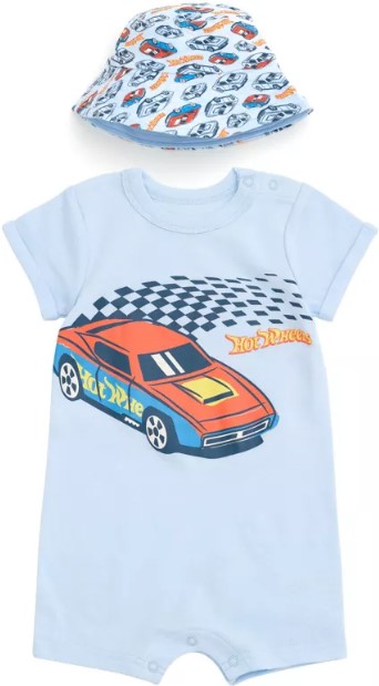 hot-wheels-baby-romper-and-bucket-sun-hat-outfit-set-newborn-to-infant hot-wheels-baby-romper-and-bucket-sun-hat-outfit-set-newborn-to-infant