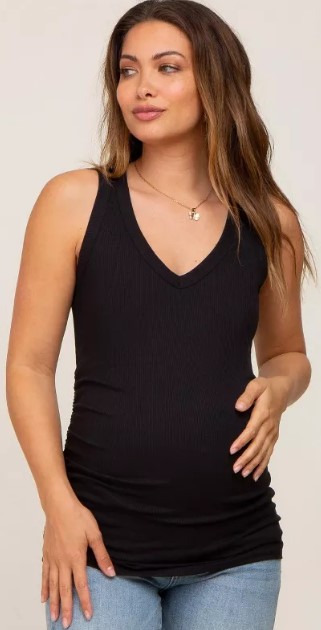 pinkblush-black-ribbed-sleeveless-ruched-maternity-tank-top pinkblush-black-ribbed-sleeveless-ruched-maternity-tank-top