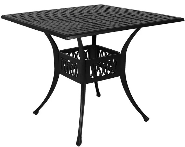 sunnydaze-square-cast-aluminum-outdoor-patio-dining-table-with-umbrella-hole-black maytag-1-3-cu-ft-microwave-oven